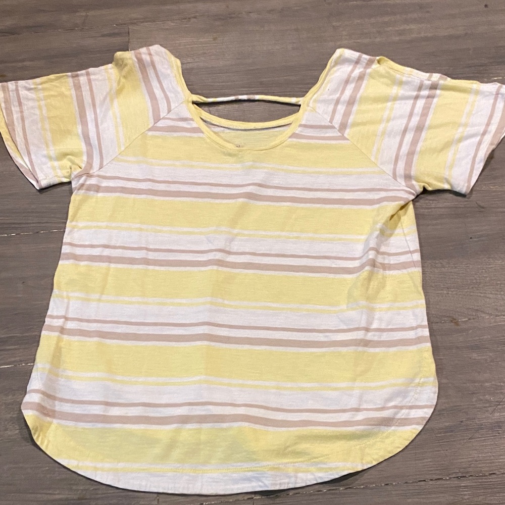 Cato Yellow and Tan Striped Short Sleeve Top